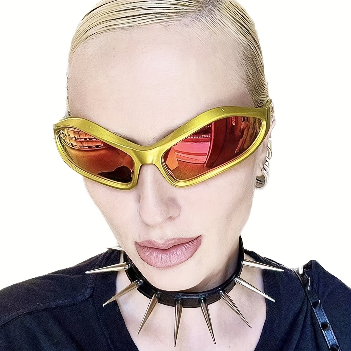 Y2k Futuristic Wrap Around Sunglasses Women Men Alien - Temu