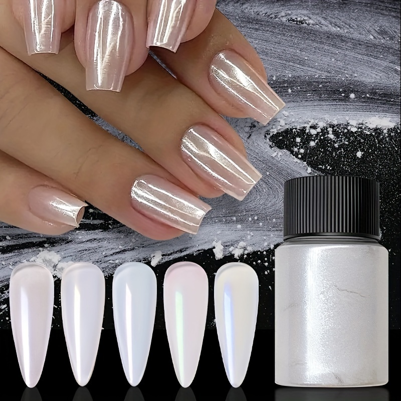 Powder Pearl Shimmer Nail, White Chrome Powder Nails
