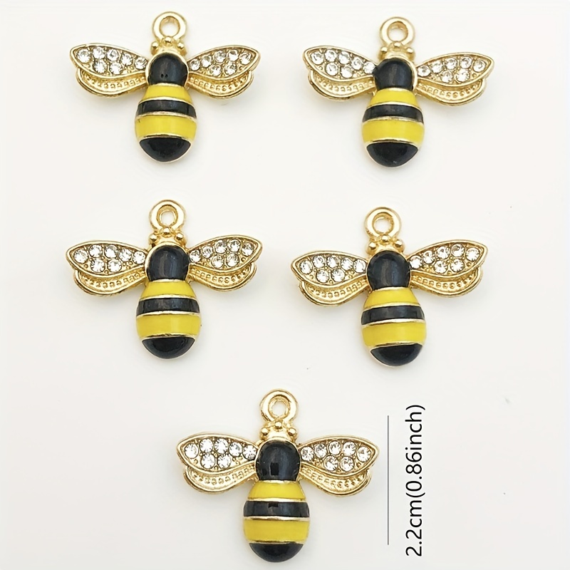20pcs Enamel Yellow Bee Charms Rhinestone Honey Bee Pendant Charms Crafts Supplies for Jelwery Bracelet Making,Gold