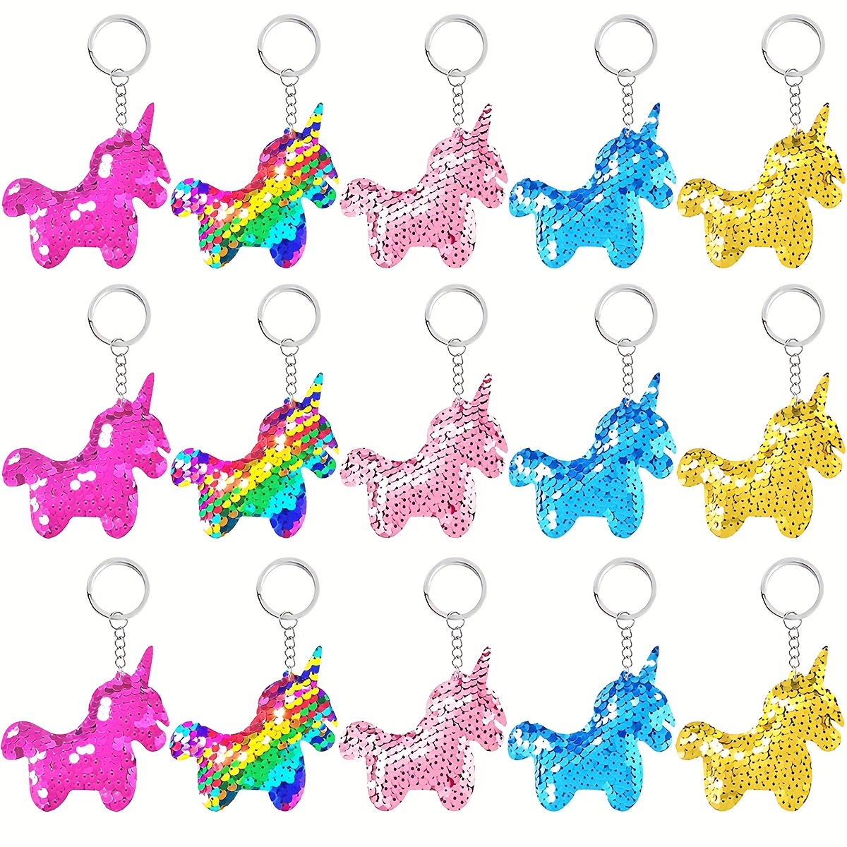 

15pcs/set Sequin Unicorn Shape Keychain Glitter Key Ring Pendant Bag Ornament Accessories