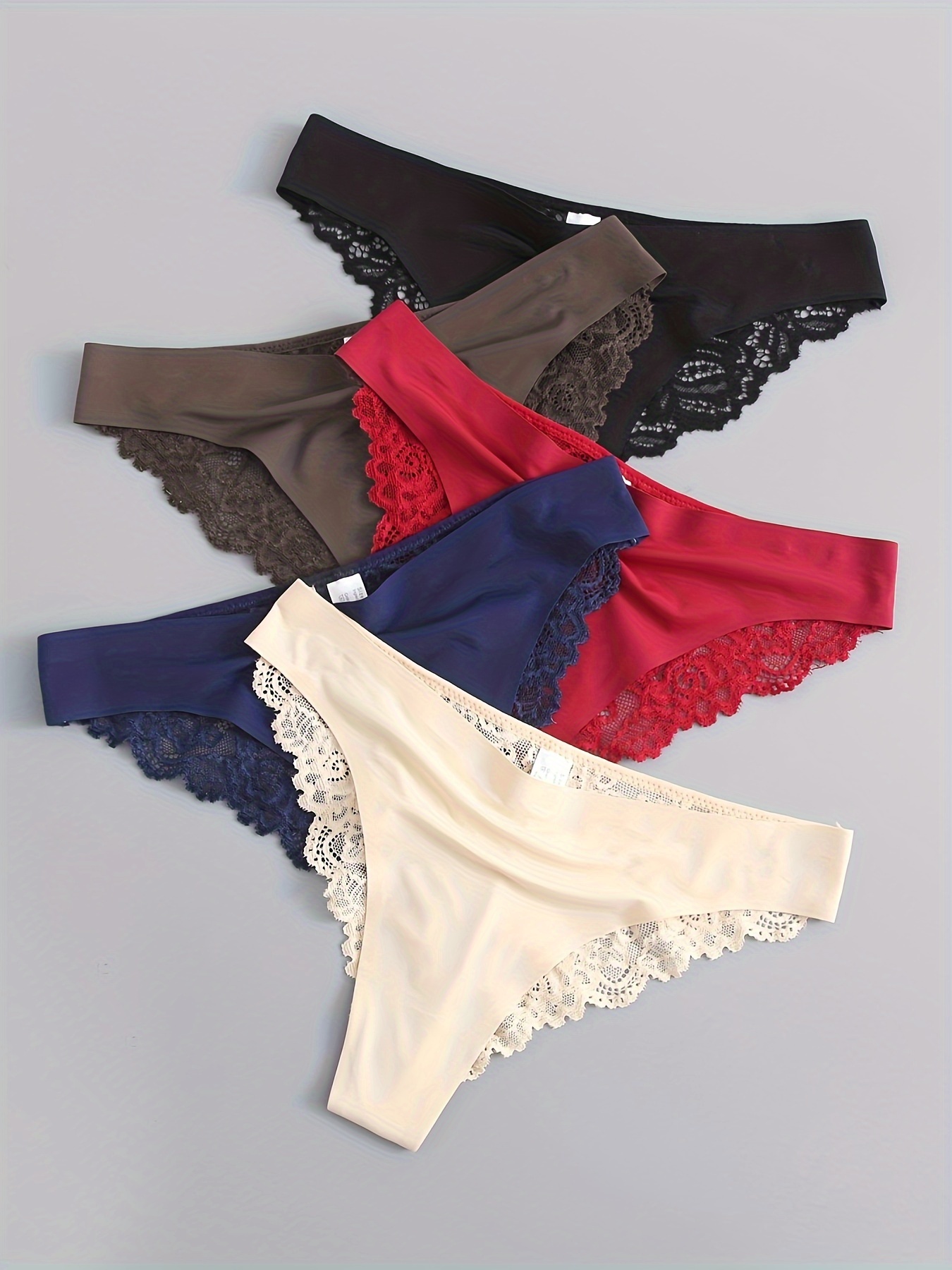 5pcs/Pack Women's Low Waist Lace Thong Underwear Soft And Breathable