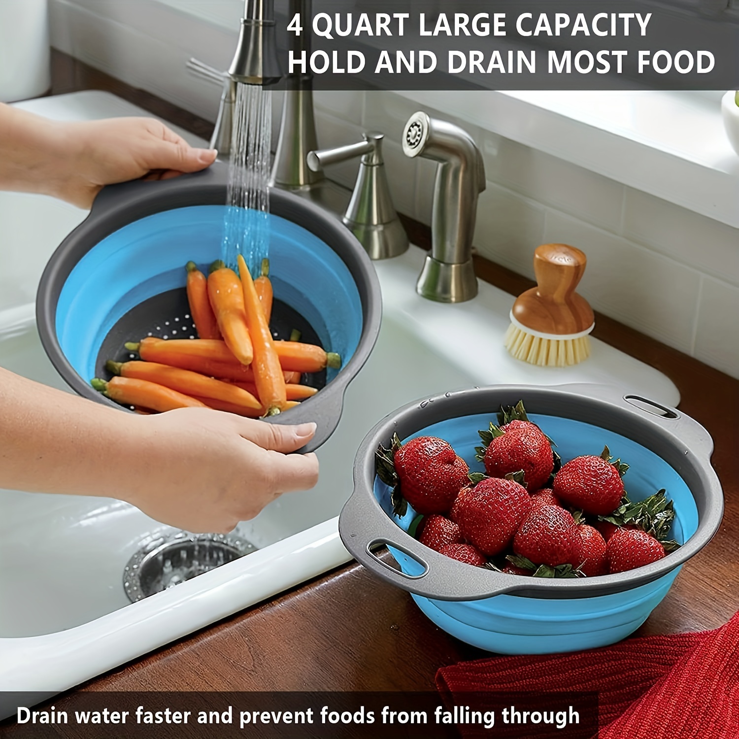 Folding Silicone Drain Basket Fruit Vegetable Washing Basket