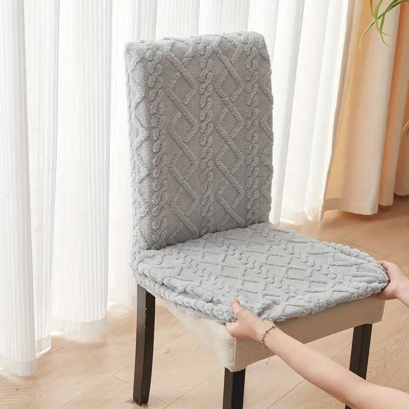 1pc tuffed fleece geometric pattern strech dining chair slipcover furniture protector for kitchen wedding office living room home decor details 4