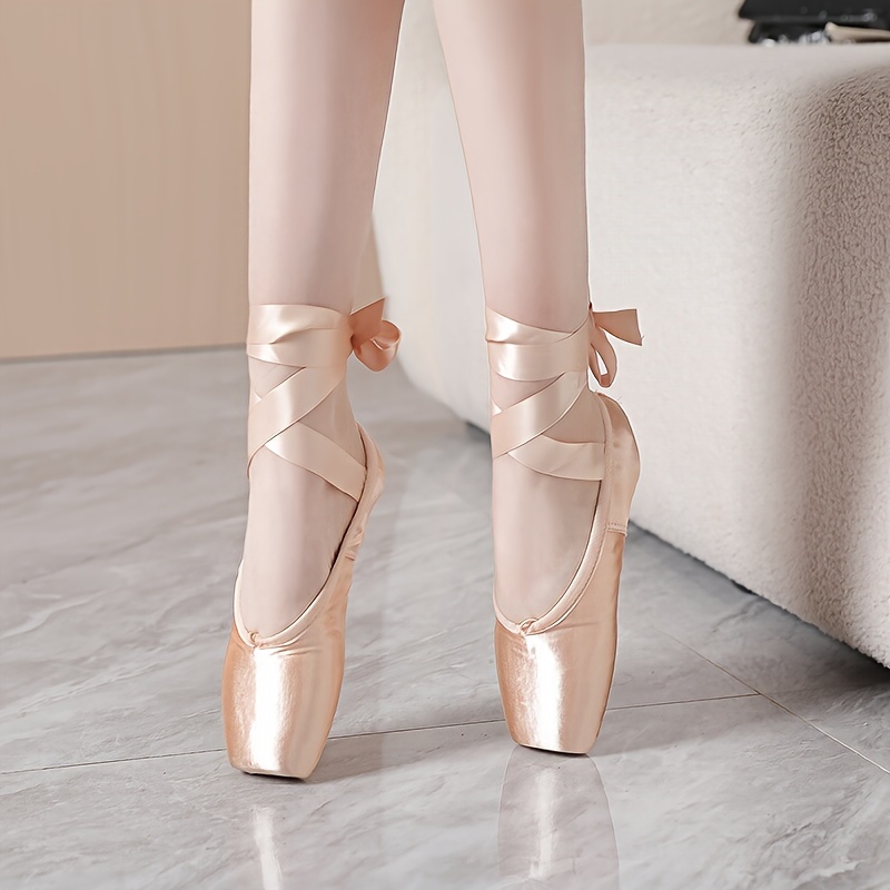 

Women's Professional Ballet Shoes With Ribbons, Hard Toe Dance Footwear, For Ballet And Dance Performances