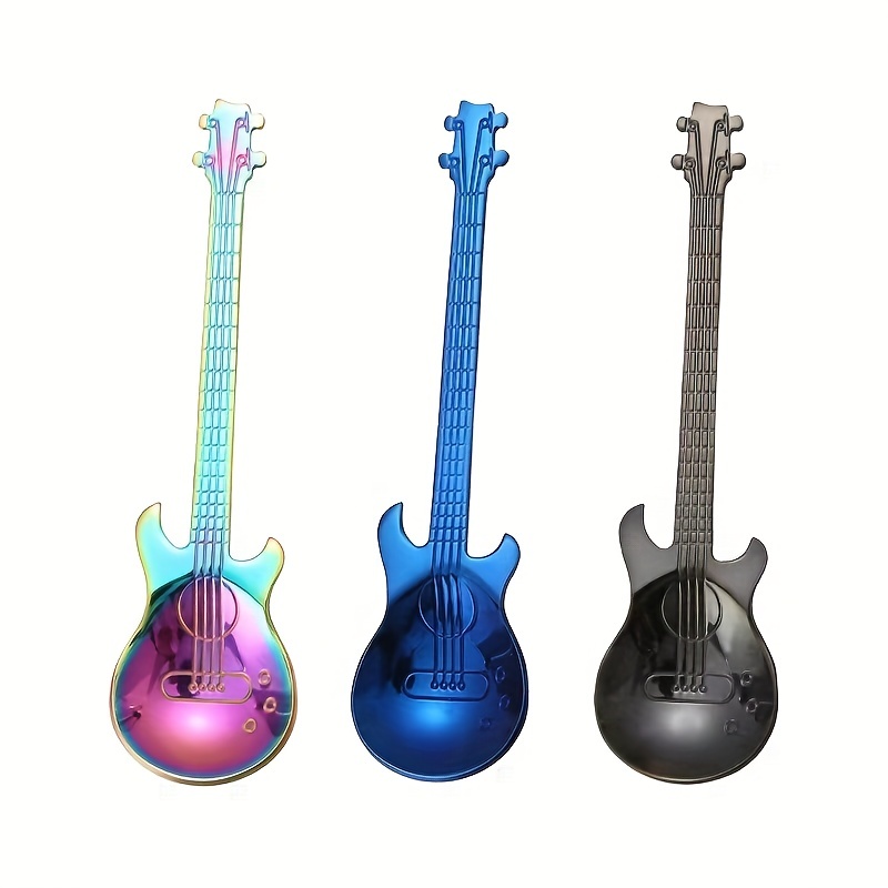 Stainless Steel Creative Guitar Bass Shaped Spoon Coffee Tea Stirring Spoon  Teaspoon Bar Dessert Gift Spoons Flatware Drinking Tools From Home_goods,  $1.65