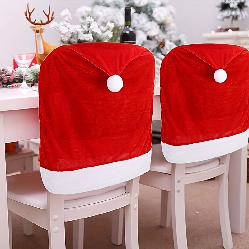 

4pcs Set Red Hat Christmas Dining Chair Covers - Cotton , Easy Clean, Holiday Decor