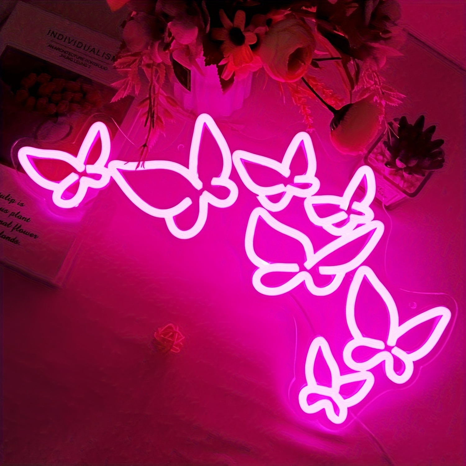 Butterfly Neon Sign for Bedroom,2 Pack Purple Butterfly Led Neon Light  USB/Battery Operated Wall Decor for Party, Birthday, Wedding, Holiday