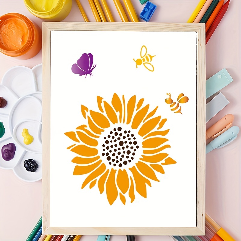 Reusable Flower Stencil Bundle, Sunflower Stencil, Rose Stencil