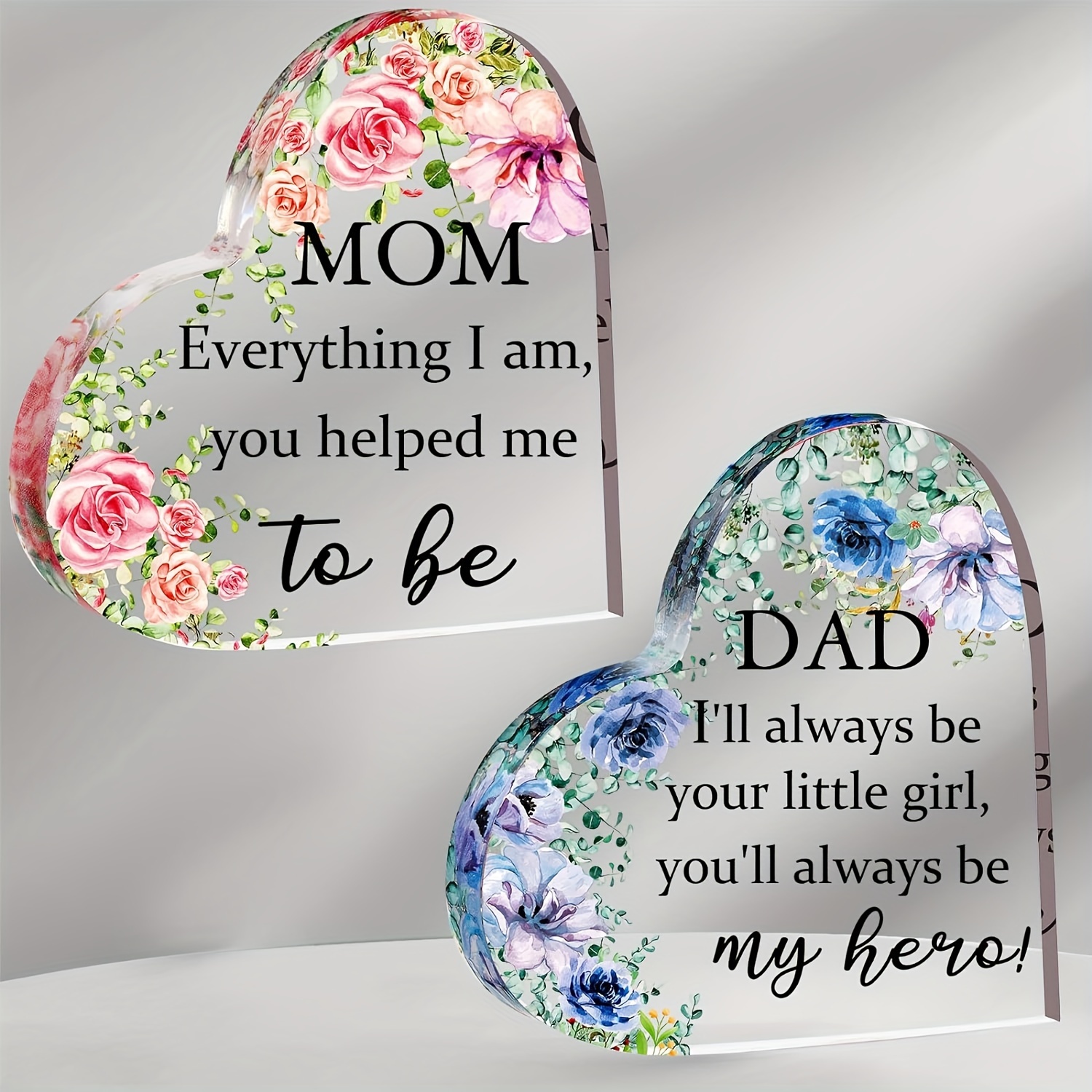 Mom Gift Dad Gift Mother in Law Gift Bonus Mom Gift Acrylic Heart Mothers  Dads Plaque Gifts Grateful Birthday Gifts for Mom Dad Acrylic Best Mom Dad