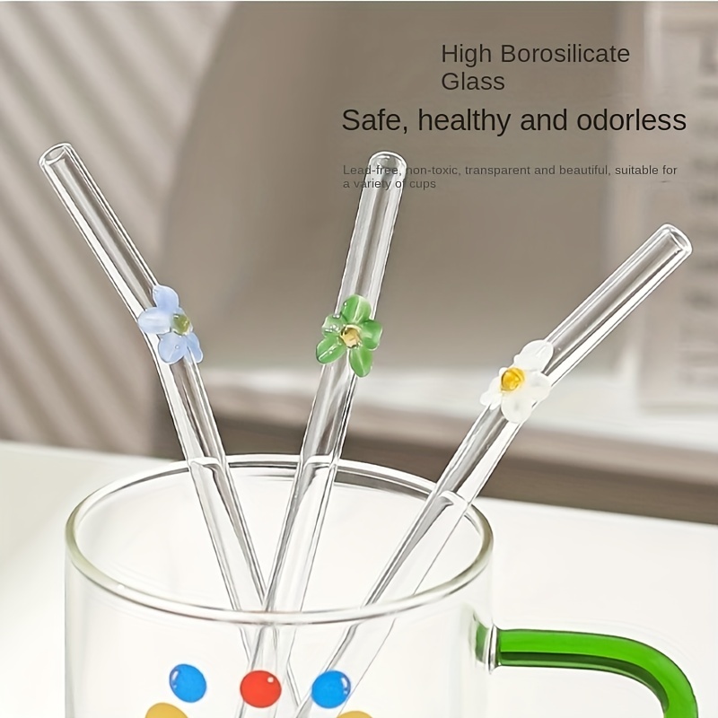 Reusable Clear Glass Straws Set For Smoothie Milkshakes Drinkware