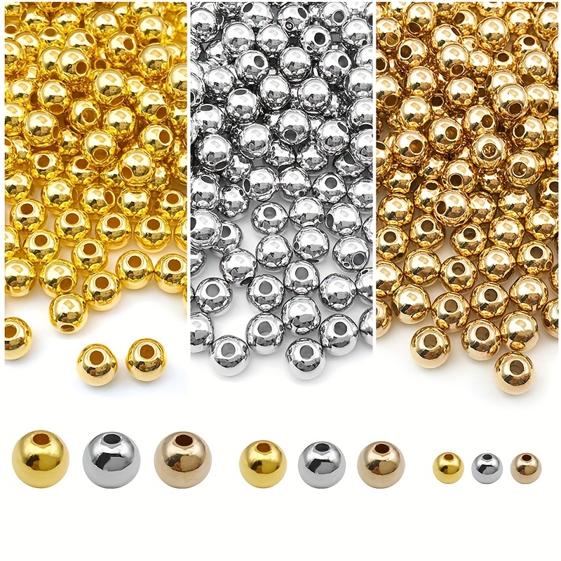 Golden Color Flat Round Ccb Beads Diy Loose Plastic Beads - Temu