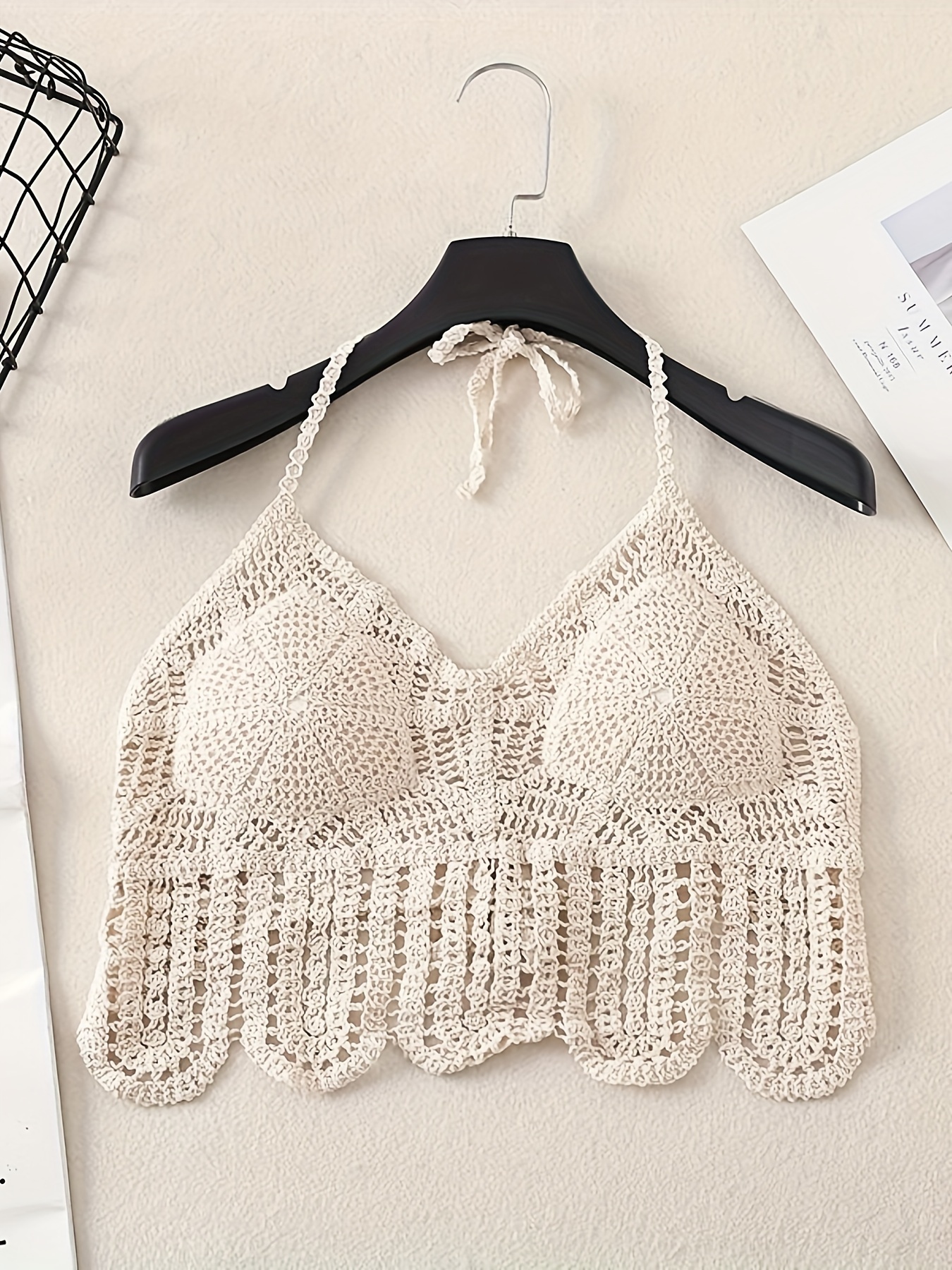 Crochet Halter Crop Top Boho Style Hollow Lace Top Women's - Temu