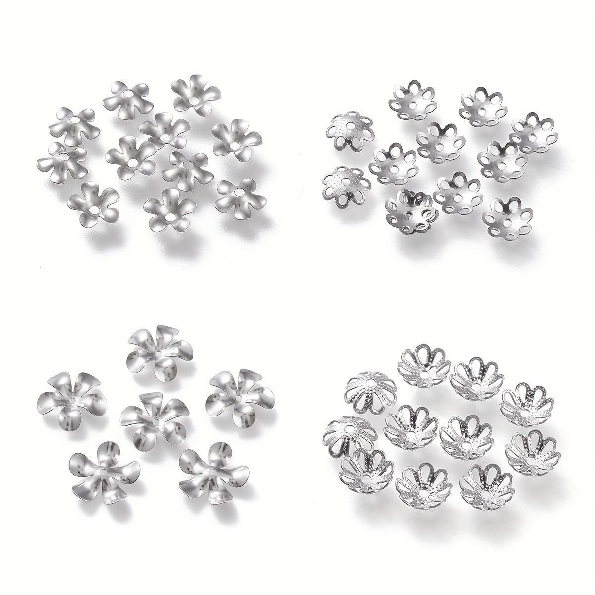 20Pcs 7mm Stainless Steel Flower Beads Cap Golden / Silvery Small Square  End Bead Caps Spacer Bead Caps Bulk For DIY Jewelry Making Accessories