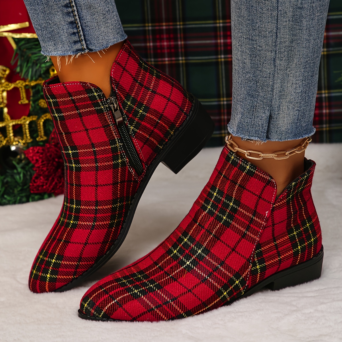 Ladies tartan 2025 ankle boots