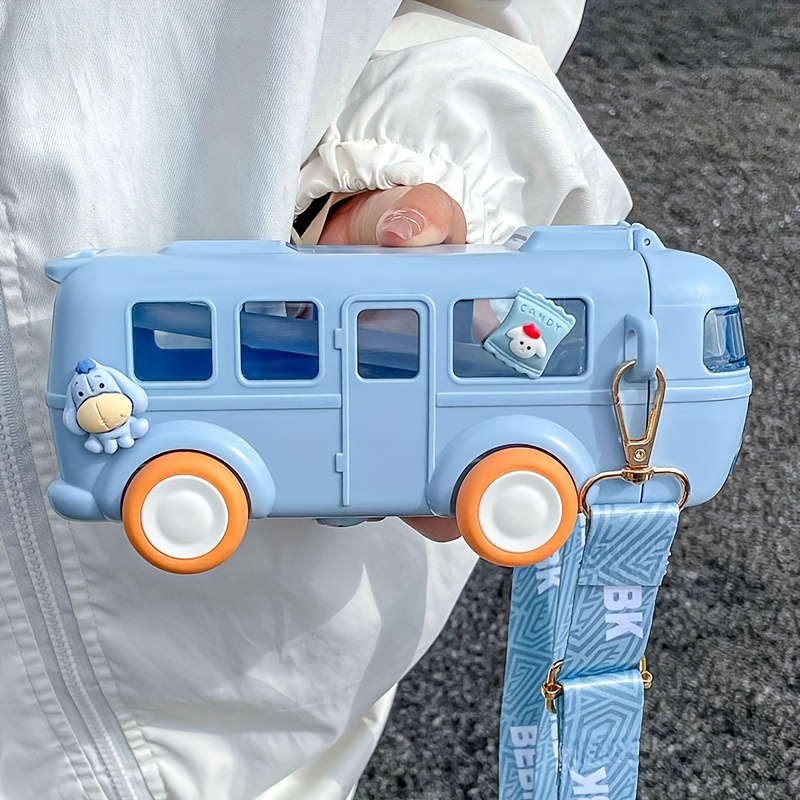 Cute Water Bottle with Strap Toy Bus Portable Water Cups for Kids, Drinking