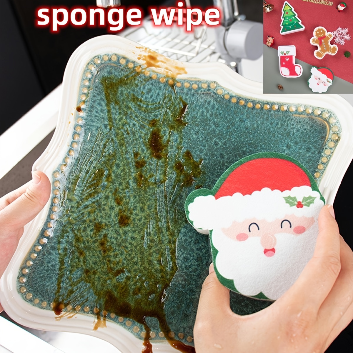 Christmas Cartoon Printed Sponge Wipe Set Multifunctional - Temu