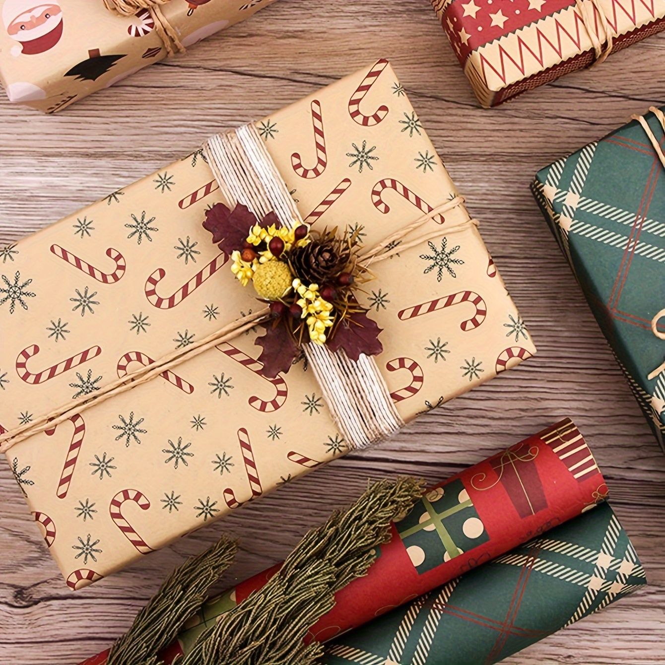 Vintage Christmas Kraft Paper Wrapping Paper Cute Cartoon - Temu