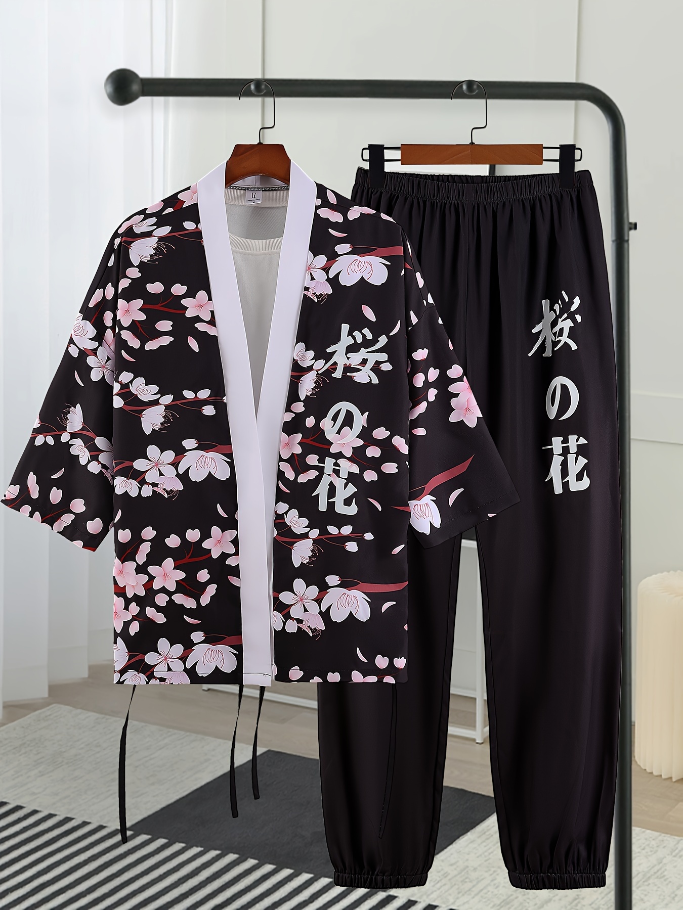 Conjunto De Kimono Japonés Para Hombre, Camisa Con Estampado De Estilo  Chino Con Frente Abierto Informal Y Pantalones Largos Sin Camiseta