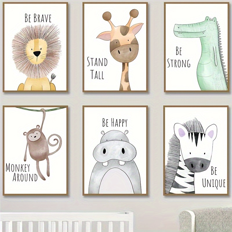 

6pcs Canvas Poster, No Frame, Cartoon Art, Animals Canvas Painting, Nordic Posters And Prints, Ideal Gift For Bedroom Living Room Corridor, Wall Art, Wall Decor, Winter Decor, Room Decoration