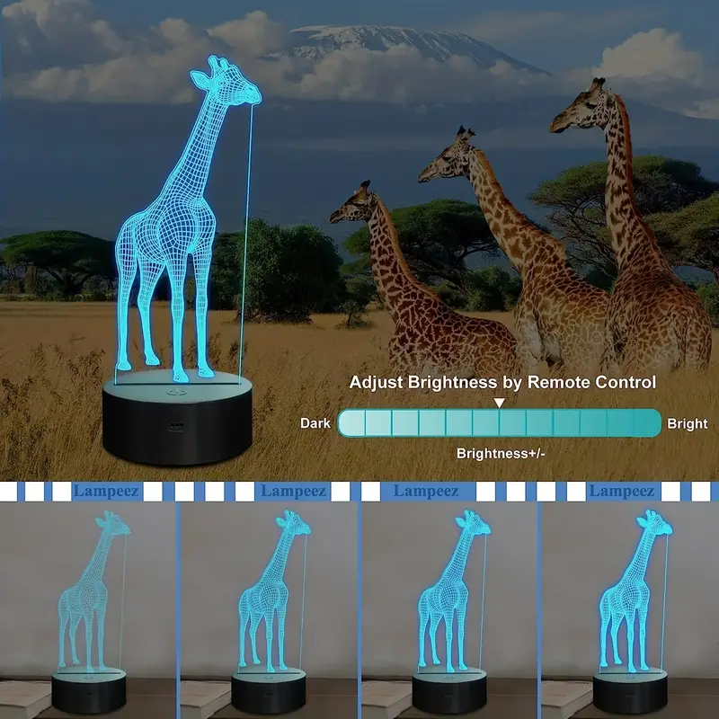 Giraffe 3d Illusion Led Table Animals Lamp Decor Room Night - Temu