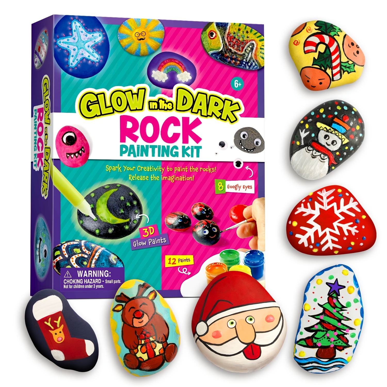 XXTOYS Rock Painting Kit for Kids,Crafts for Kids 6-8,Glow in The Dark Rock  Painting,Creativity Crafts Kids,Outdoor Arts and Crafts for Boys & Girls