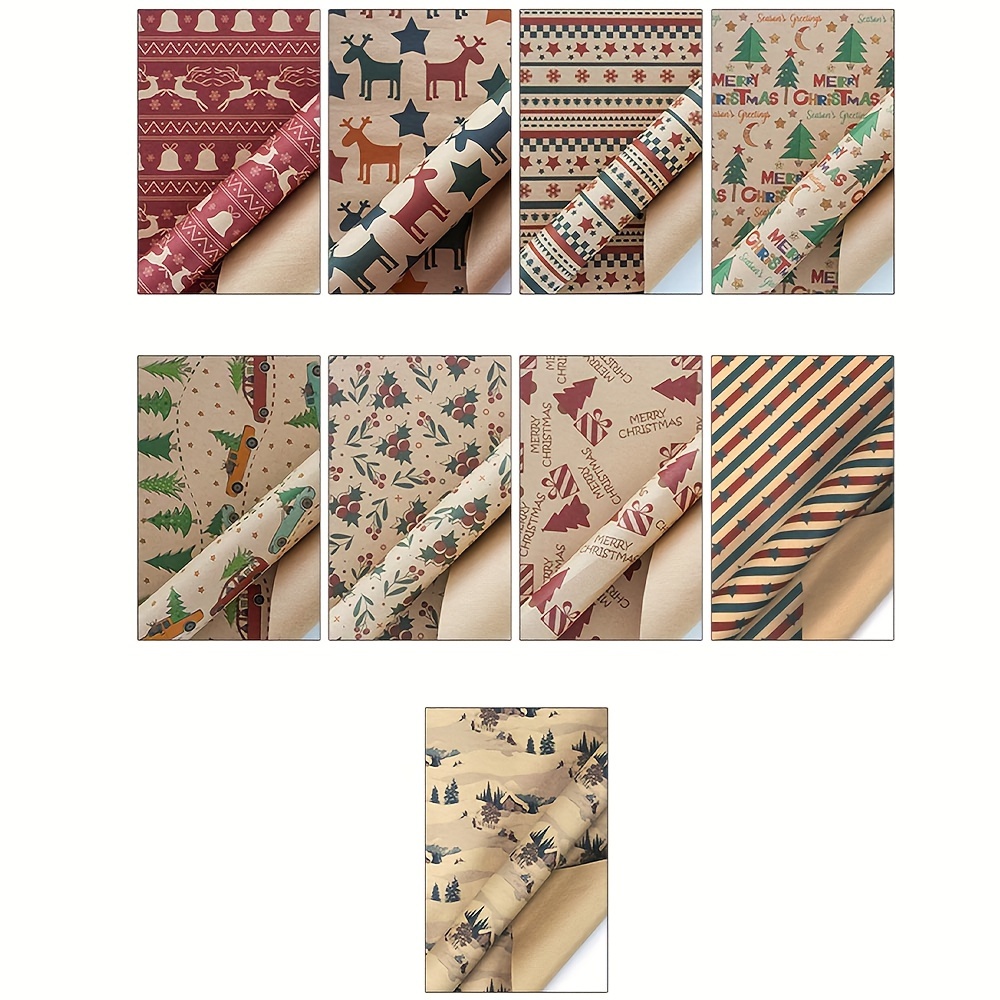 Vintage Christmas Kraft Paper Wrapping Paper Cute Cartoon - Temu