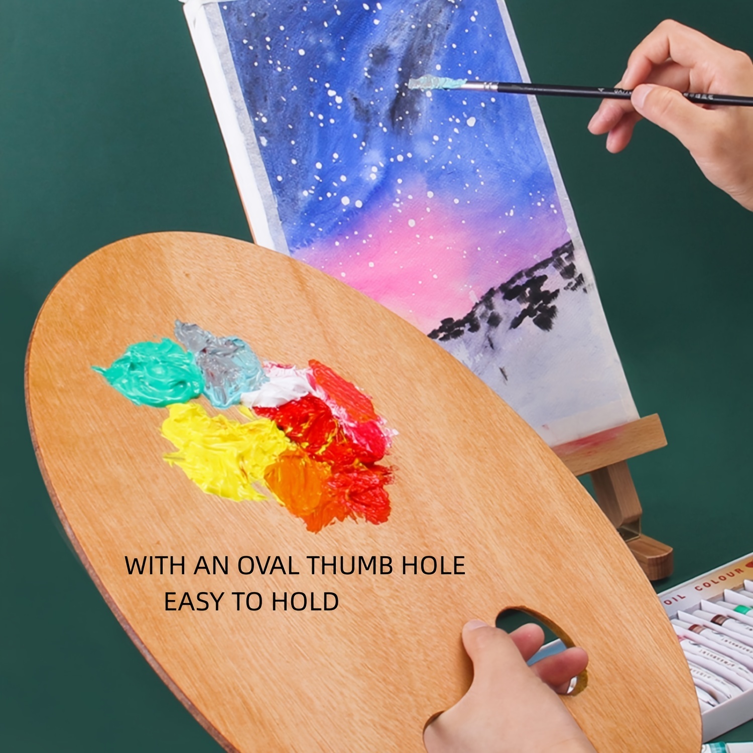 AOOKMIYA AOOKMIYA 2Pc Wooden Paint Palette with Thumb Hole Wood Painti
