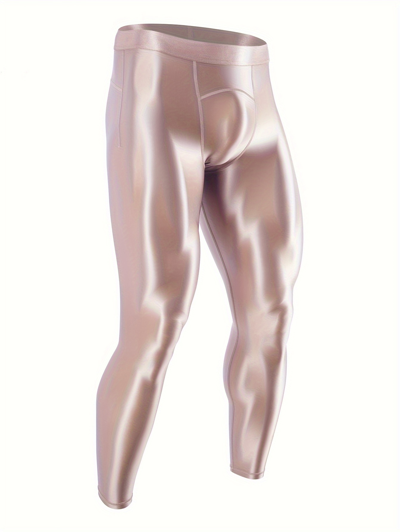 Men's Skinny Oil Glossy Leggings Base Layer Compression Pants
