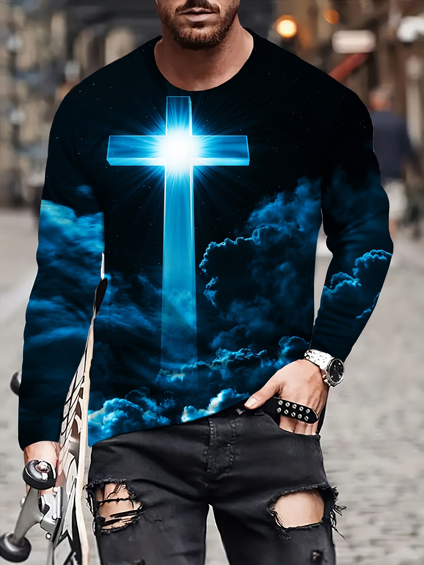  Men Winter Autumn Casual O Neck Long Sleeve 3D Printed