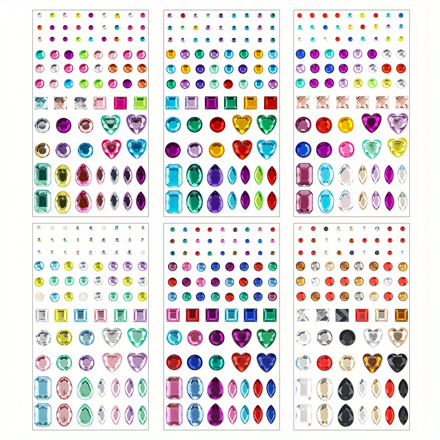 Jewel Stickers Self Adhesive Jewels Kids DIY Gem Stickers Various of Sizes  Shapes and Colors 300+300pcs 
