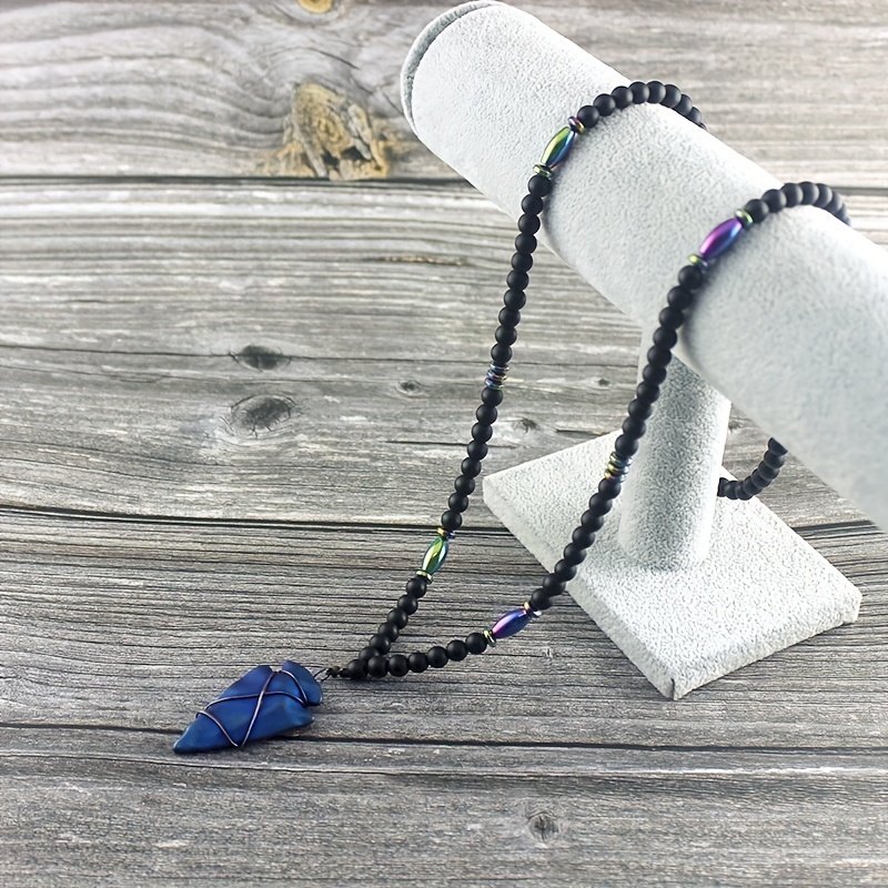 Matte Agate Round Beads Gallstone Arrow Pendant Necklace for Men