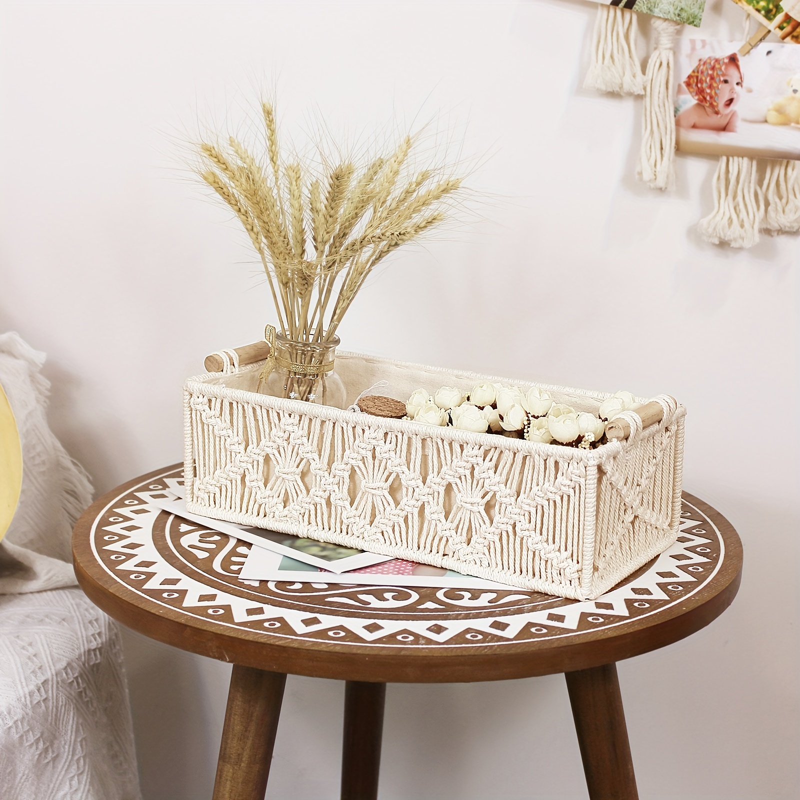 Macrame Storage Basket Boho Decor Bathroom Basket for Organizing