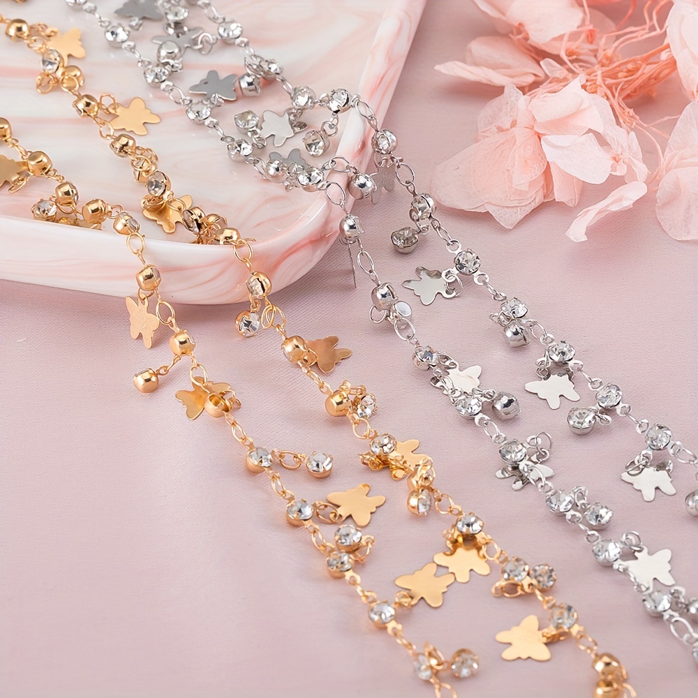 1meter Imitation Crystal Butterfly Charms Copper Chain - Temu