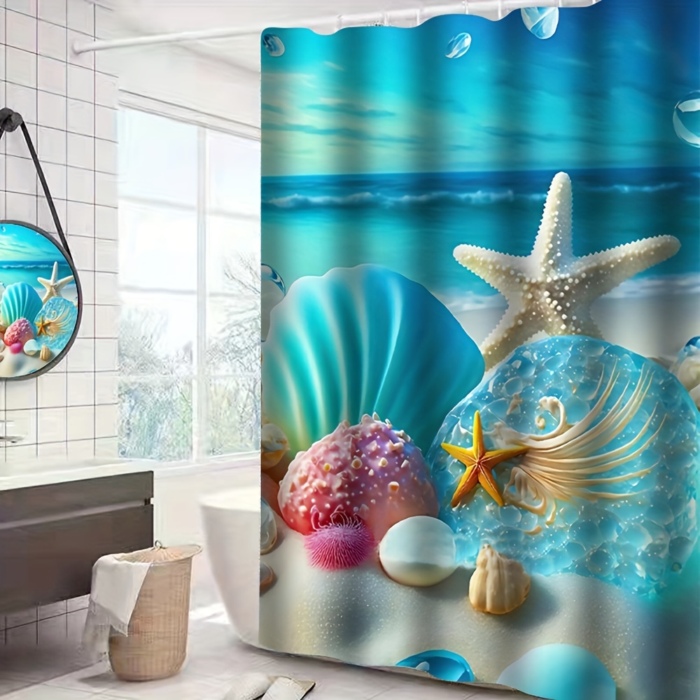 4Pcs Summer Beach Shower Curtain Sets Sea Ocean Bathroom Set Decor with  Non-Slip Rugs Bath U-Shaped Mat Toilet Lid Cover Waterproof Starfish Shell  Bathroom Curtain Shower Set with 12 Hooks, 70.8×70.8 