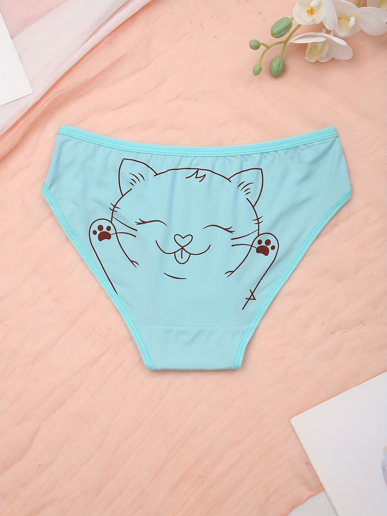 Cartoon Cat Print Briefs Comfy Cute Stretchy Intimates - Temu