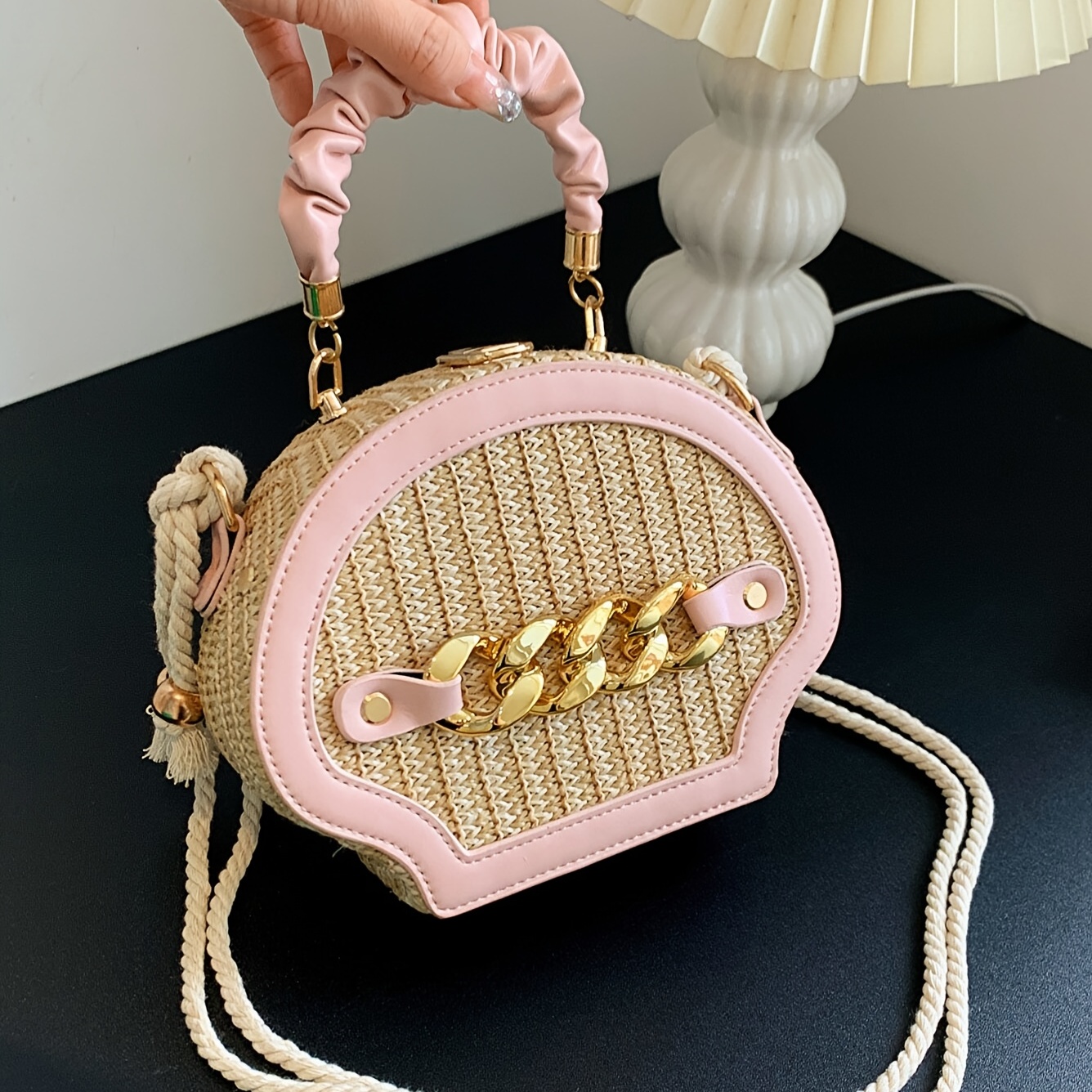 Mini Straw Handbag, Braided Strap Crossbody Bag, Knot Handle Flap Purse For  Women (7.91*5.54*2.37) Inch - Temu