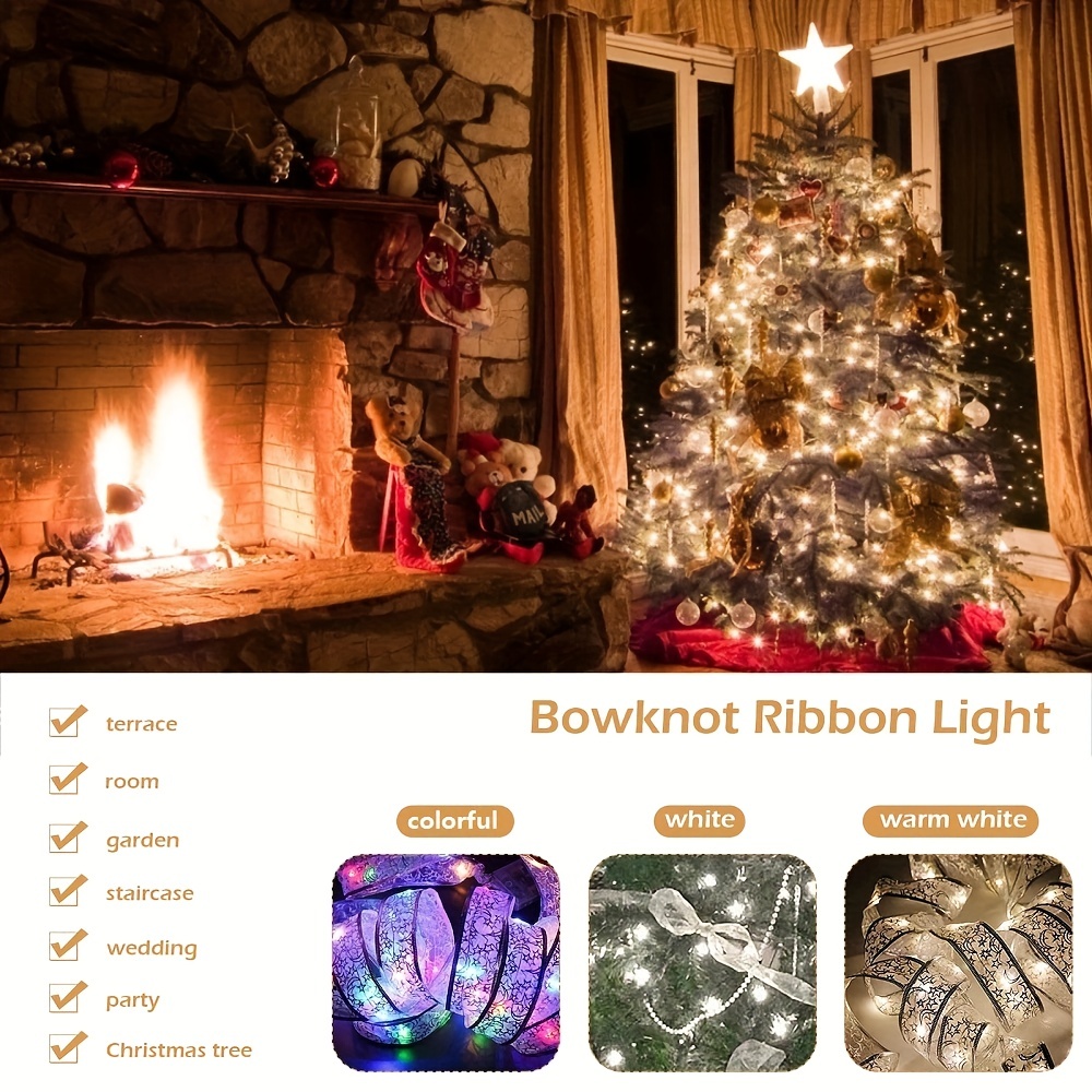 Christmas Tree Ribbon String Lights 20 Leds Battery Powered - Temu