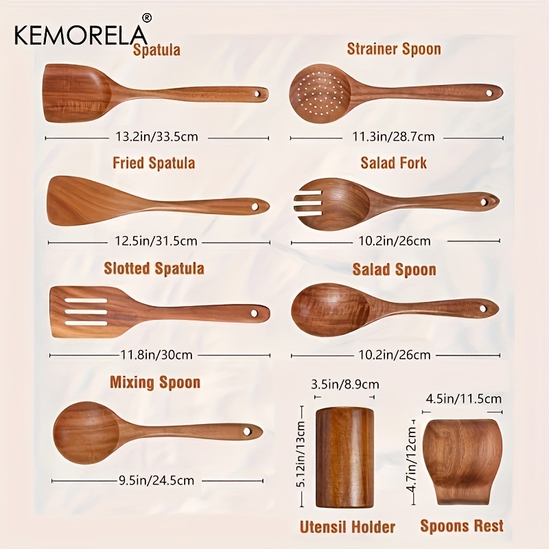  Wooden Spoons for Cooking – Wooden Utensils for Cooking Set  with Holder, Spoon Rest & Hanging Hooks, Teak Wood Nonstick Kitchen  Cookware – Durable Set of 8pcs by Woodenhouse : Home & Kitchen