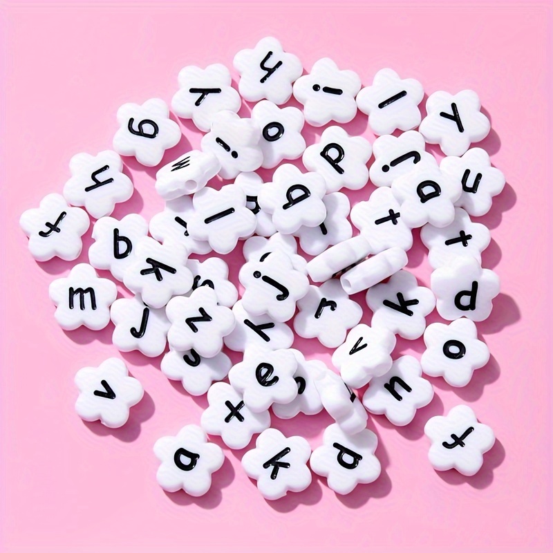 100pcs 7mm Pink Acrylic Letter Beads Alphabet Round Flat Loose