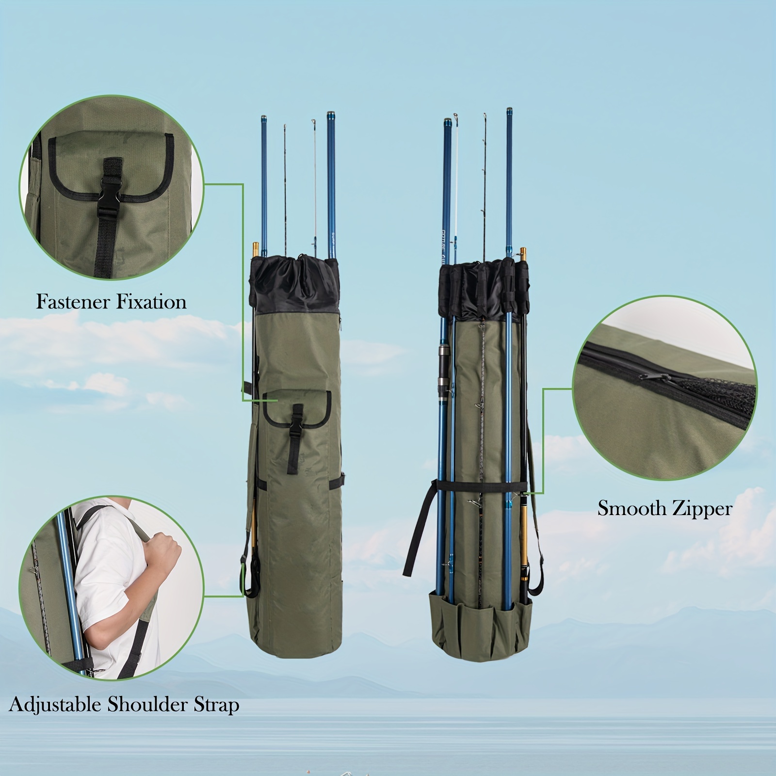 Fishing Rod Carrier Fishing Reel Organizer Pole Storage Bag,Holds 5 Poles  Travel Case Lightweight Tackle Box Multifunctional Stand Fishing Bags