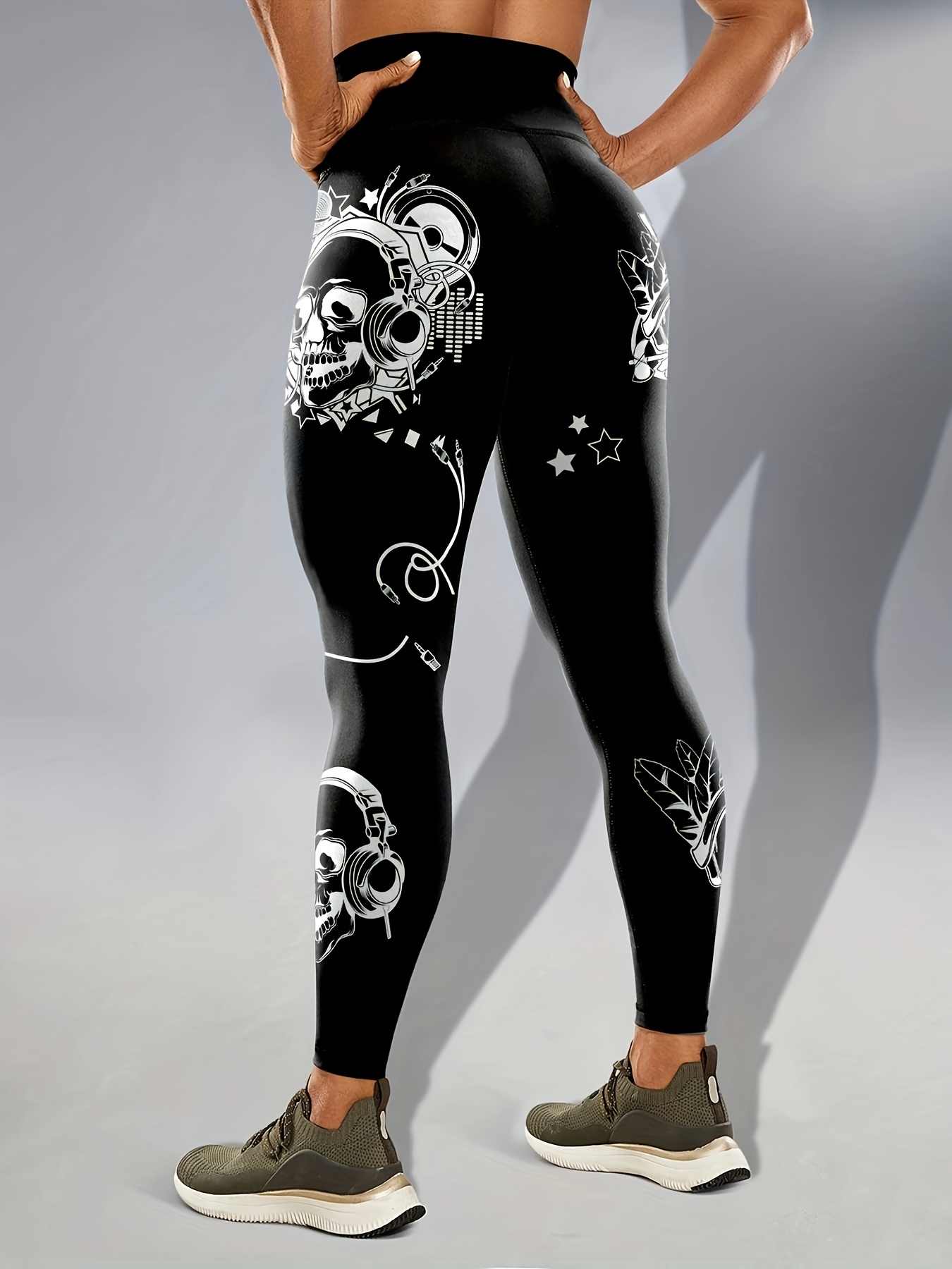 Halloween Skull Pattern Yoga Pants Glow In Dark High Waist - Temu