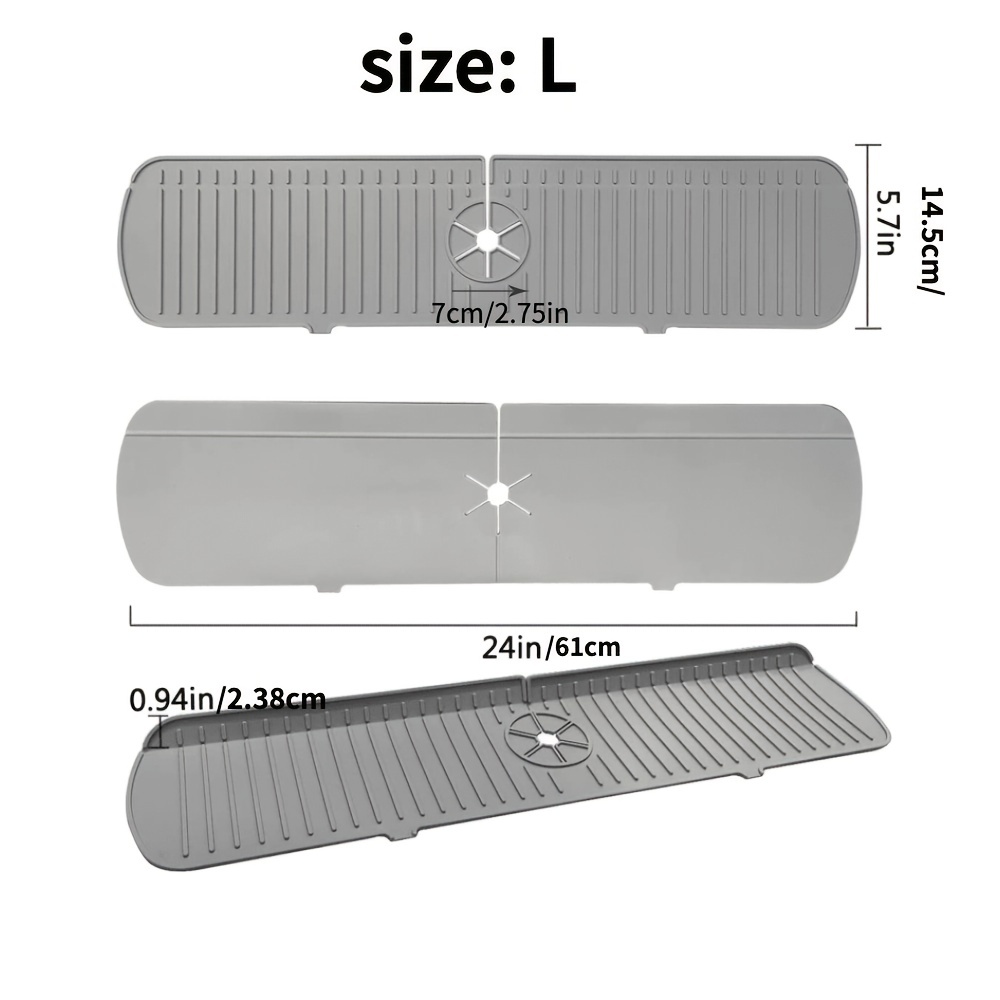 Gray Silicone Faucet Sink Splash Guard Mat for Bathroom Counter