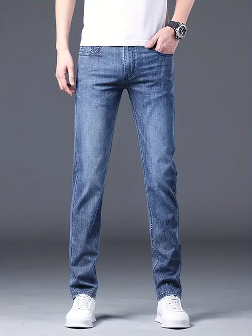 Mens Ripped Slim Fit Straight Denim Jeans - Men's Clothing - Temu ...