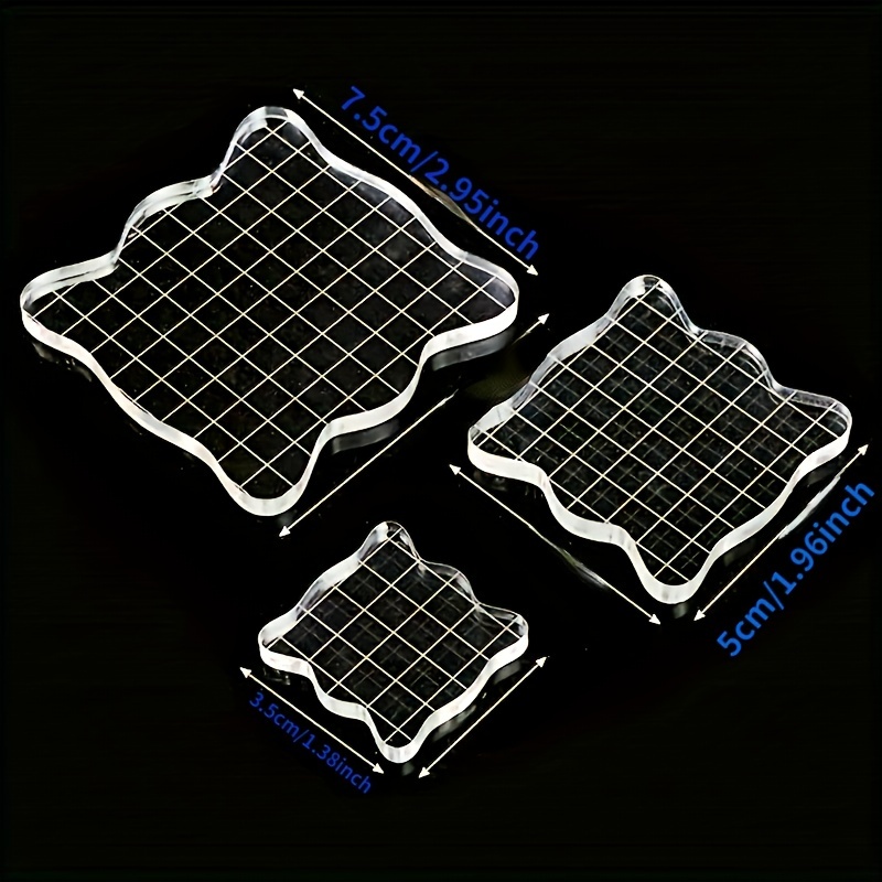 1PC Crystal Acrylic Stamp Thick Plate Grid Block Transparent Seal