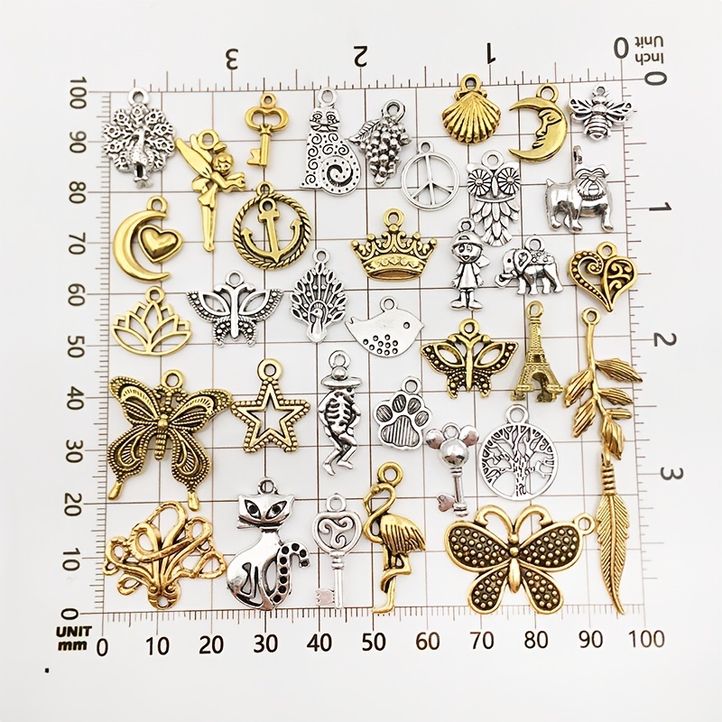 DIY Earrings Kit, Charms Pendants for Jewelry Making, Jewelry Starter Pack,  Bulk Gold Brass Silver Variety Charms, Jewelry Findings Lot 