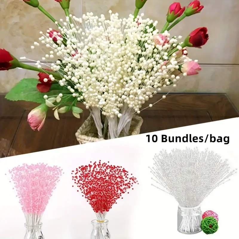 1 Bag 10 Sticks String Pearls Beading On Wire Stems For Diy - Temu