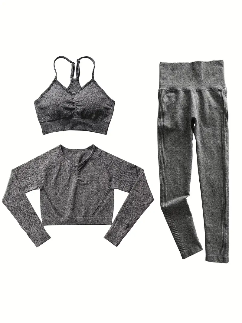Women's Gym Yoga Clothes Bra Long Sleeve Long Pant 3 Outfit - Temu