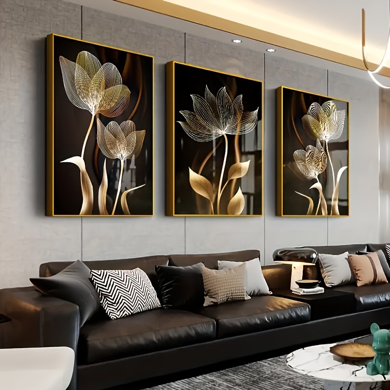 

3pcs/set Luxury Canvas Print Posters, Golden Flower Canvas Wall Art Paintings, Artwork Wall Painting For Living Room Bedroom Bathroom Office Hallway Kitchen Wall Decors, No Frames