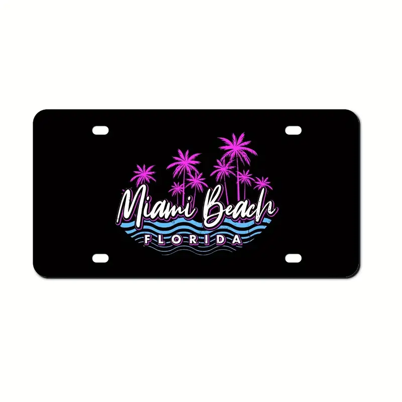 Miami Beach Florida Palmen-Nummernschild, Aluminium-Nummernschilder vorne  mit 4 Löchern, Neuheits-Autoanhänger, 6 x 12 Zoll/15 x 30 cm
