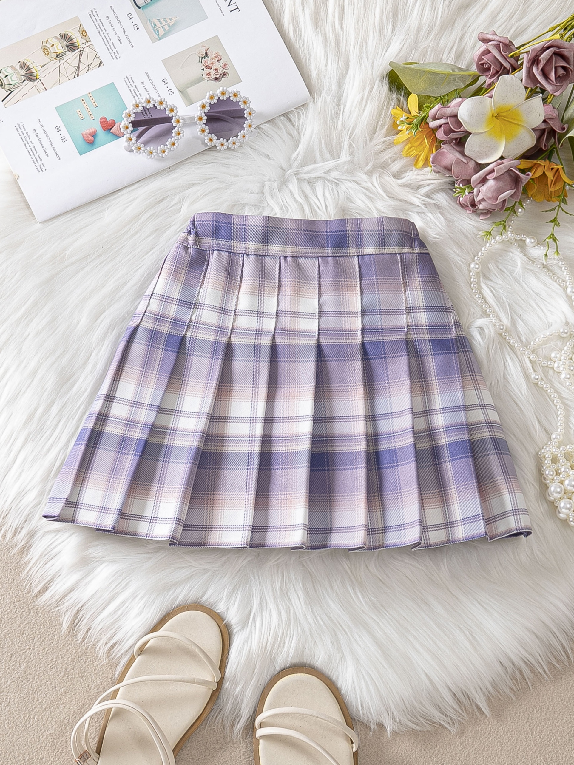 Girls Preppy Plaid Pleated Skirt Kids Casual A line Short - Temu